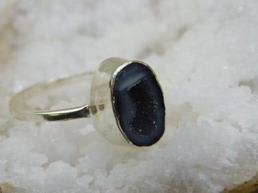STERLING SILVER GEODE RING SIZE 6 ROCK STONE LAPIDARY SPECIMEN