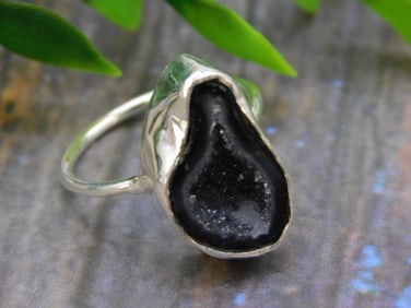 STERLING SILVER GEODE RING SIZE 7 ROCK STONE LAPIDARY SPECIMEN