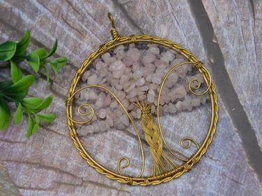 GIANT ROSE QUARTZ TREE OF LIFE PENDANT ROCK STONE LAPIDARY SPECIMEN