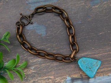 STONE PENDANT ON CHAIN BRACELET ROCK STONE LAPIDARY SPECIMEN