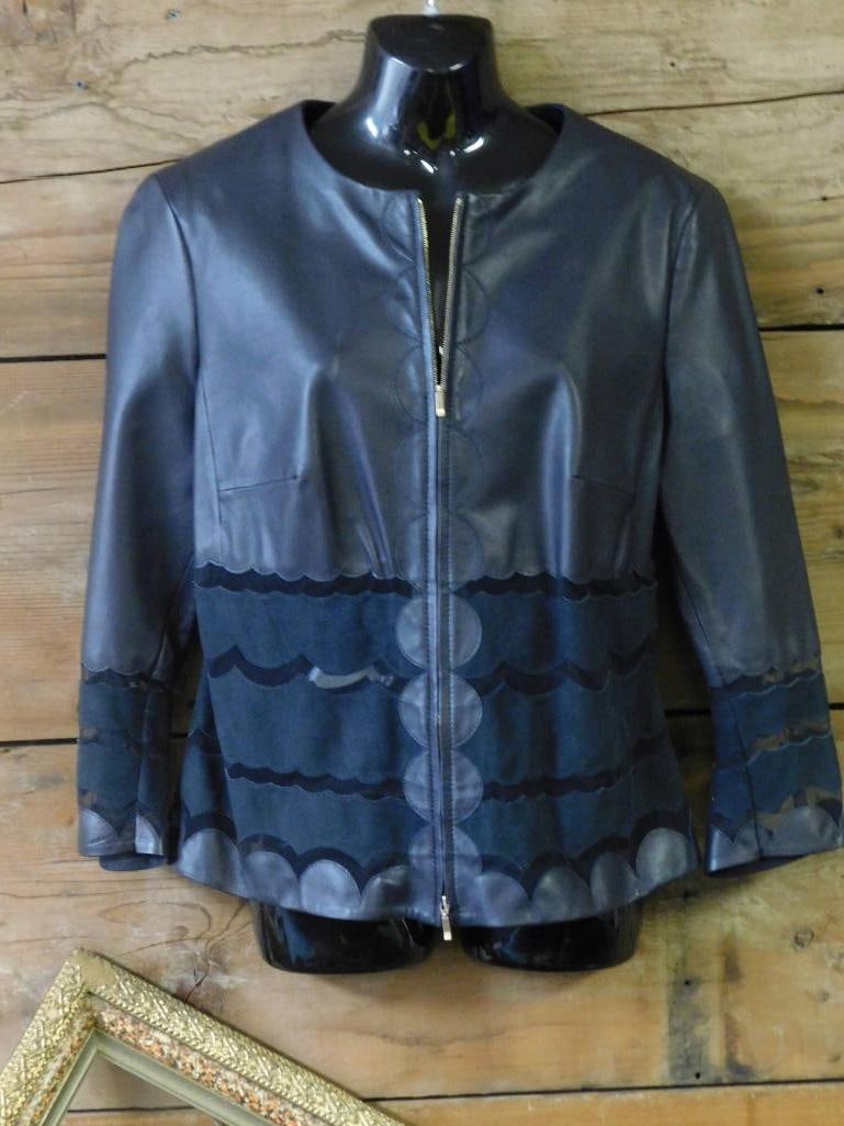Escada Leather Jacket Navy Size 40: Escada Leather Jacket Navy Size 40