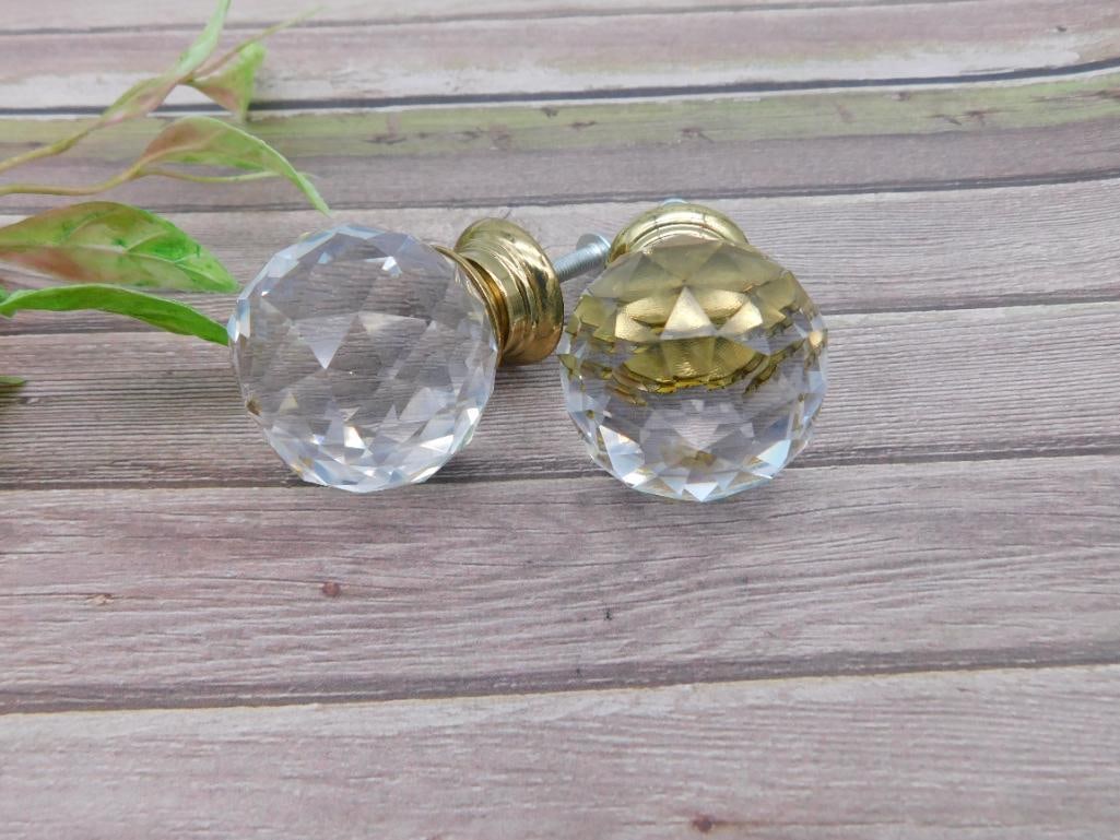 Pair of Brass and Glass Decorative Drawer Knobs: Pair of Brass and Glass Decorative Drawer Knobs