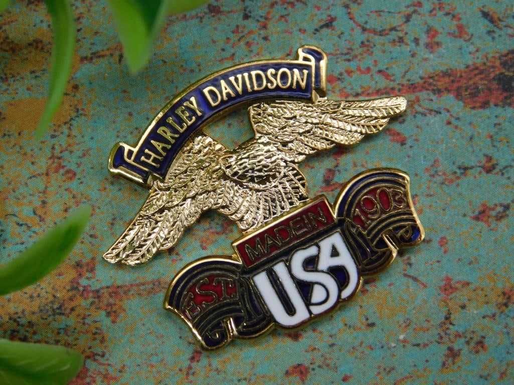 Harley-Davidson USA Enamel Lapel Pin with Eagle Motif: Harley-Davidson USA Enamel Lapel Pin with Eagle Motif