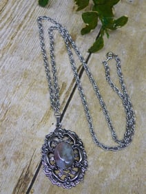 GENUINE STONE PENDANT ON CHAIN NECKLACE ROCK STONE LAPIDARY SPECIMEN