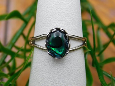 ABALONE STONE ADJUSTABLE RING ROCK STONE LAPIDARY SPECIMEN