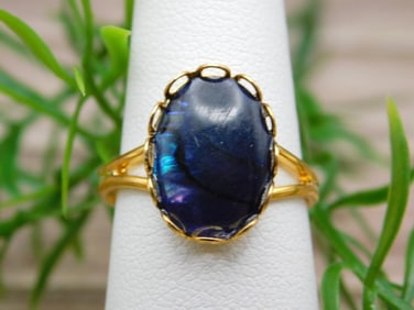 ABALONE STONE ADJUSTABLE RING ROCK STONE LAPIDARY SPECIMEN