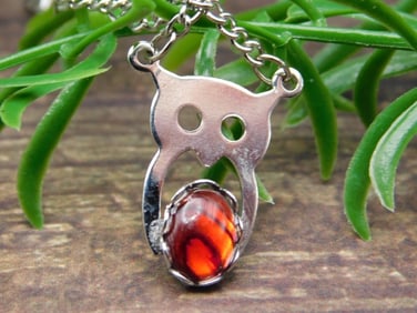 ABALONE OWL PENDANT NECKLACE ROCK STONE LAPIDARY SPECIMEN