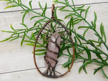 ROSE QUARTZ TREE OF LIFE PENDANT ROCK STONE LAPIDARY SPECIMEN