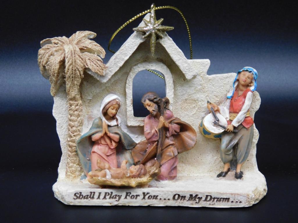 FONTANINI ORNAMENT HOLY FAMILY WITH DRUMMER BOY VINTAGE ANTIQUE: FONTANINI ORNAMENT HOLY FAMILY WITH DRUMMER BOY VINTAGE ANTIQUE