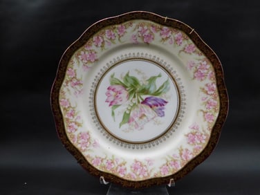 LILY OF THE VALLEY ENAMEL DINNER PLATE VINTAGE ANTIQUE