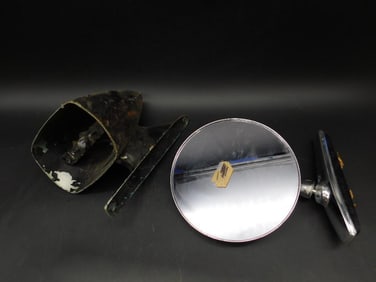 AUTO MIRROR AND MIRROR MOUNT VINTAGE AUTOMOBILIA ANTIQUE