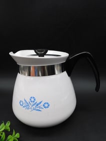 CORNING WARE 2 QUART BLUE CORNFLOWER COFFEE TEA POT VINTAGE ANTIQUE