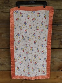 DANCING LADIES SMALL BLANKET WITH SATIN EDGE VINTAGE ANTIQUE