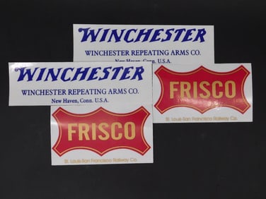 WINCHESTER AND FRISCO ADVRTISING STICKERS VINTAGE ANTIQUE