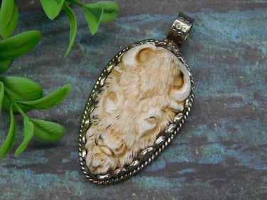 CARVED BONE BISON PENDANT ROCK STONE LAPIDARY SPECIMEN
