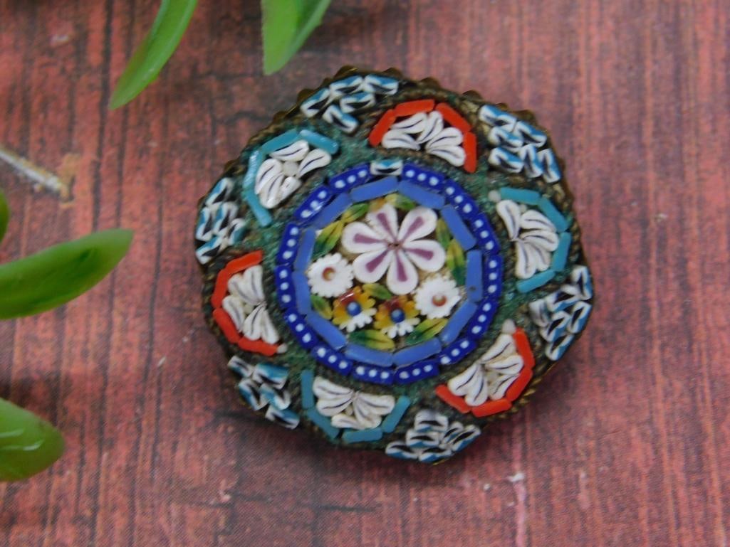 MICRO MOSAIC PIN VINTAGE ANTIQUE: MICRO MOSAIC PIN VINTAGE ANTIQUE