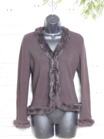 LILLIE RISBIN BLACK BLOUSE WITH FUR TRIM VINTAGE CLOTHING