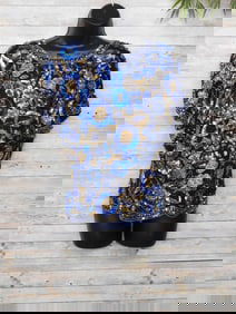 RUTH CHAGNON BLUE GOLD AND BLACK SEQUINED TOP SIZE SMALL VINTAGE CLOTHING