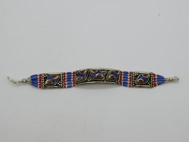 RED CORAL, LAPIS LAZULI AND METAL BRACELET ROCK STONE LAPIDARY SPECIMEN