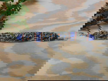 LAPIS LAZULI, RED CORAL AND METAL BRACELET ROCK STONE LAPIDARY SPECIMEN