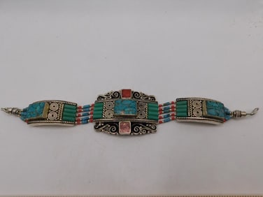 TURQUOISE AND RED JASPER BRACELET ROCK STONE LAPIDARY SPECIMEN