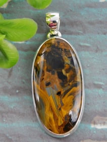 STERLING SILVER PIETERSITE PENDANT ROCK STONE LAPIDARY SPECIMEN