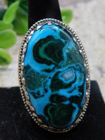 CHRYSOCOLLA AND MALACHITE ADJUSTABLE RING ROCK STONE LAPIDARY SPECIMEN