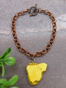 STONE PENDANT ON CHAIN NECKLACE ROCK STONE LAPIDARY SPECIMEN