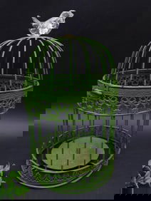 GREEN DECORATIVE BIRD CAGE CANDLE LANTERN