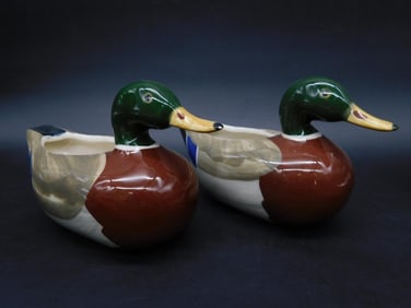 HAND PAINTED UNDERGLAZE PORCELAIN DUCK DECOYS BY GOSS VINTAGE ANTIQUE