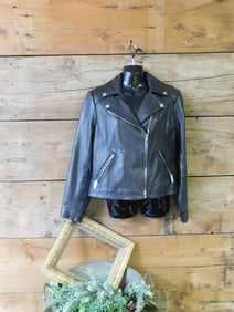 London Fog Black Leather Jacket, Size M