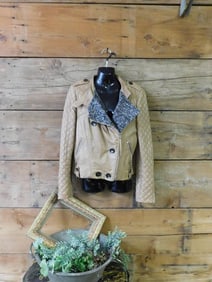 Women's Beige Leather Jacket by Per Se