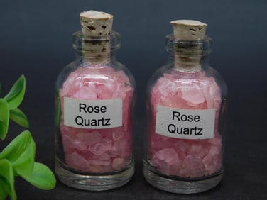 Two Small Bottles of Rose Quartz Crystal Chips