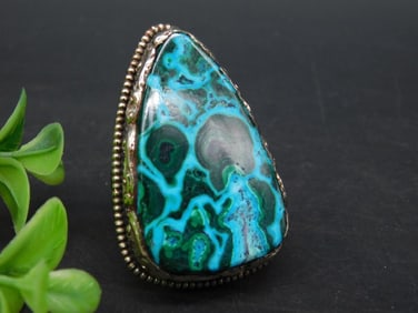 ADJUSTABLE CHRYSOCOLLA RING WITH INTRICATE TOOLING