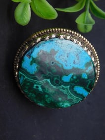 ADJUSTABLE CHRYSOCOLLA RING WITH INTRICATE TOOLING