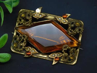 Victorian Topaz and Pearl Brooch