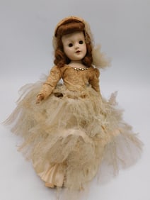 Vintage Hard Plastic Doll in Lace Layered Dress