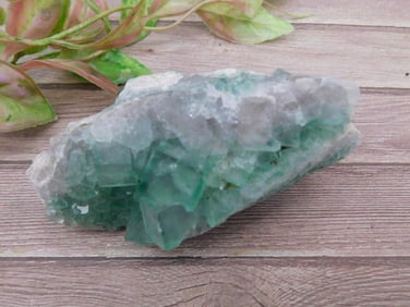 Green Fluorite Mineral Specimen with Quartz Matrix