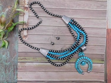 Turquoise Beaded Necklace and Earrings Set