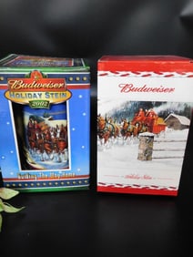 Budweiser Holiday Steins With Boxes 2002 and 2004