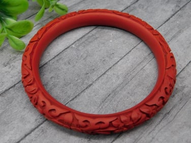 Carved Red Bangle With Floral Design