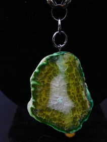 GREEN FIRE Agate Pendant Necklace With Chain