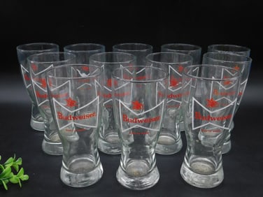 Set of 11 Budweiser Pilsner Glasses with Red Logo Design