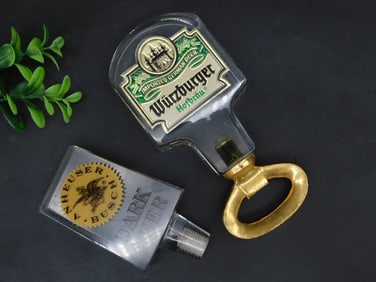 Two Vintage Beer Tap Handles: Wurzburger & Anheuser-Busch