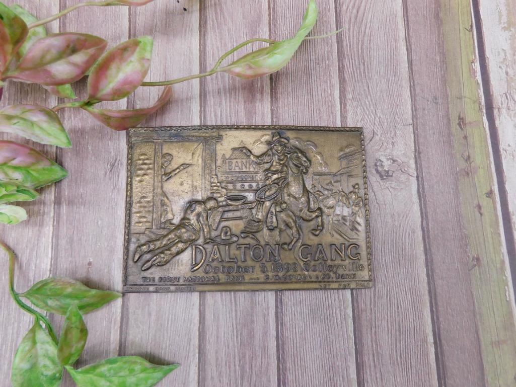 Dalton Gang Brass Belt Buckle with Raised Design: Dalton Gang Brass Belt Buckle with Raised Design