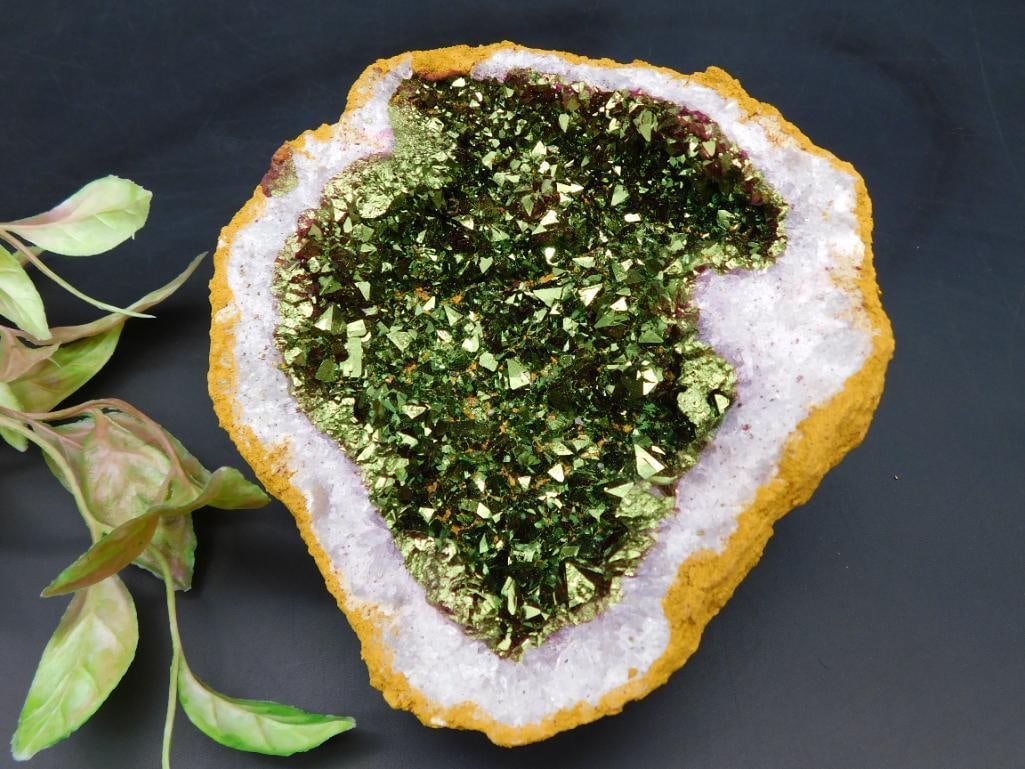 Natural Geode With Green Crystals and Quartz Edges: Natural Geode With Green Crystals and Quartz Edges