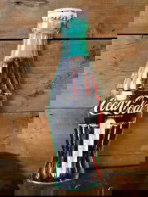 COCA-COLA ADVERTISING THERMOMETER VINTAGE ANTIQUE USA DIE CUT BOTTLE