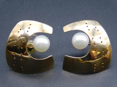 GOLD WITH PEARLS HANDMADE EARRINGS VINTAGE ANTIQUE