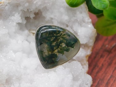 STERLING SILVER MOSS PLUME RING SIZE 12 ROCK STONE LAPIDARY SPECIMEN