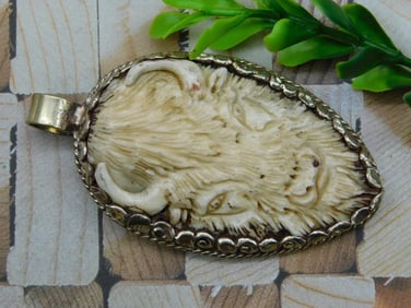 CARVED BONE BISON PENDANT ROCK STONE LAPIDARY SPECIMEN